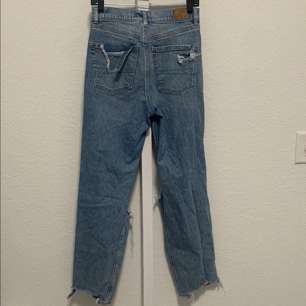 American Eagle Distressed Highest Rise Baggy Straight Jeans Size 6 Regular - Picture 5 of 12